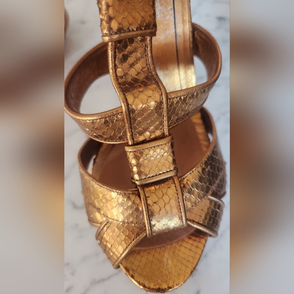 Gucci Metallic Gold Python Style Leather Platform… - image 6